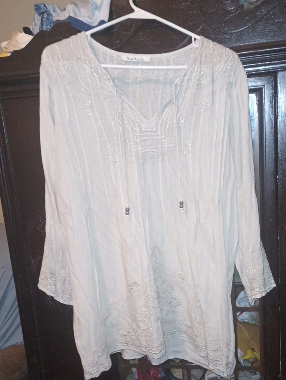 Boho Embroidered Long-Sleeve Tunic Top Cotton